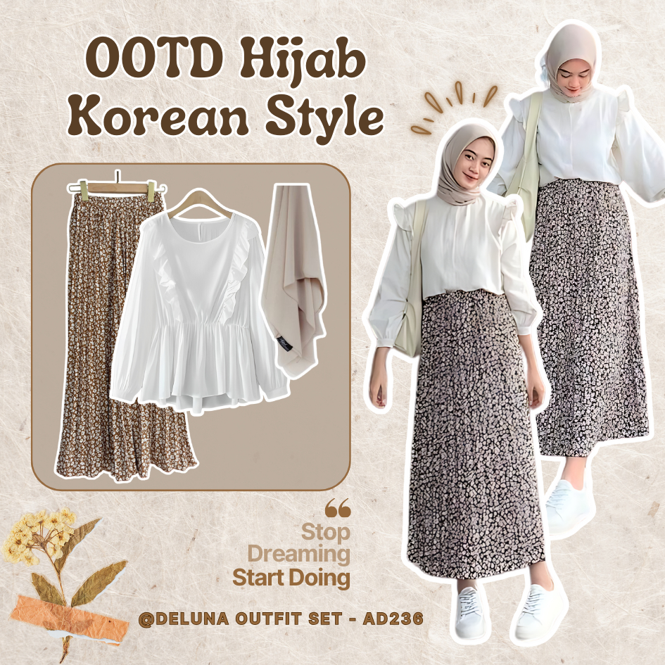 One Set Wanita Kekinian Korea Hijab Outfit Wanita Remaja Kekinian Korean Style Outfit Vintage Ala Pi