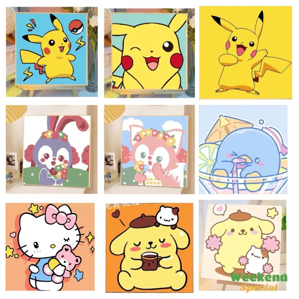 

Painting number/alat mewarnai kanvas karakter PIKACHU/alat kerajinan menggambar anak PONPOMPURIN ALAT lukis gambar hello kitty