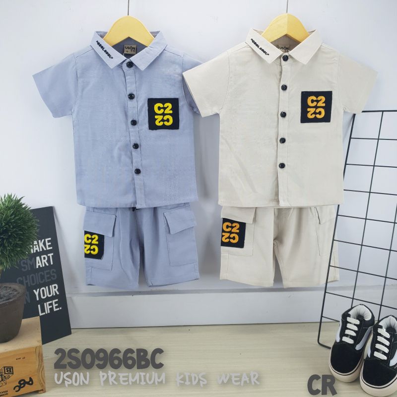 Setelan Anak uson 0966 kemeja celana katun pendek
