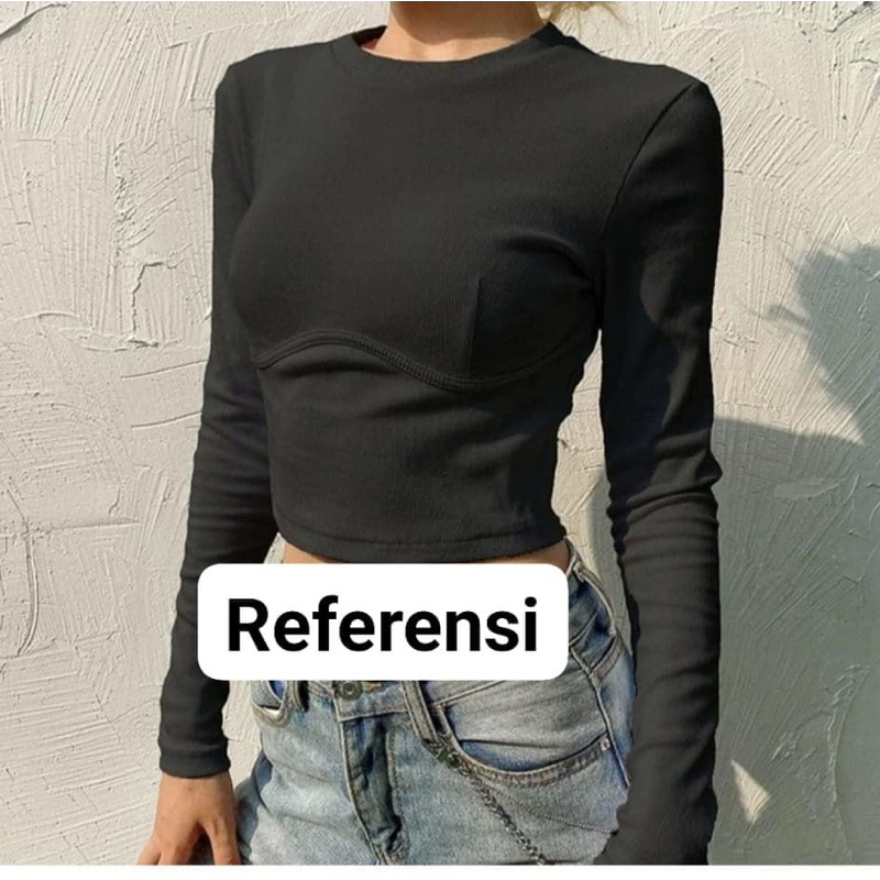 Popular21 long sleeve T-shirt//Kaos Lengan Panjang Crop Wanita
