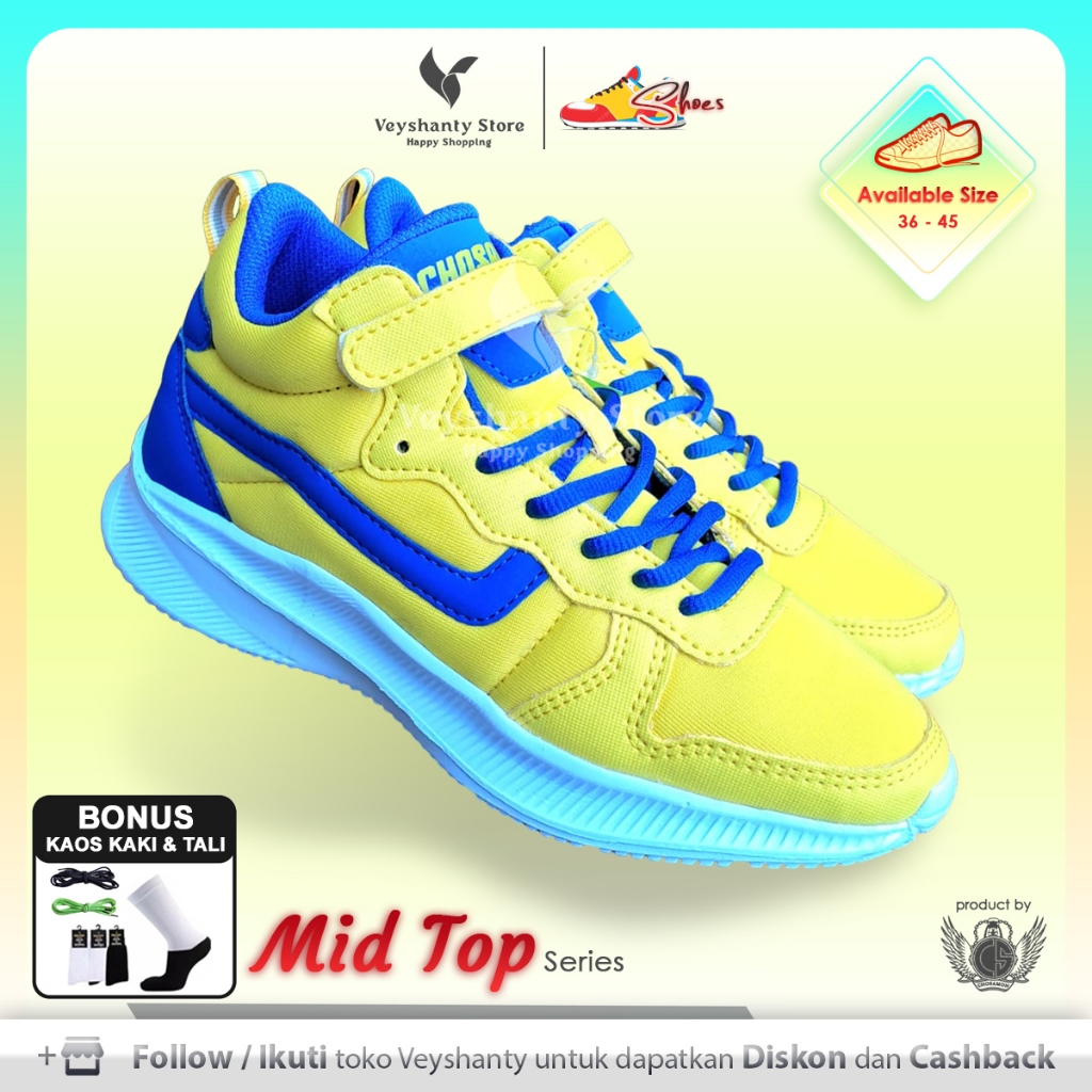 [VEYSHANTY] Sepatu Pria Wanita CS Mid Top Premium Quality - Warna Kuning Biru | Casual | Sport | Fas