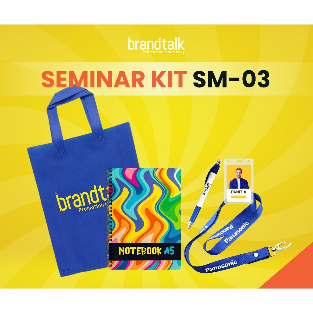 

Tas, Notebook Spiral A5, Pulpen Sablon, Lanyard Sablon, Co Card - Paket Seminar Kit Custom Isi 5 - SM3