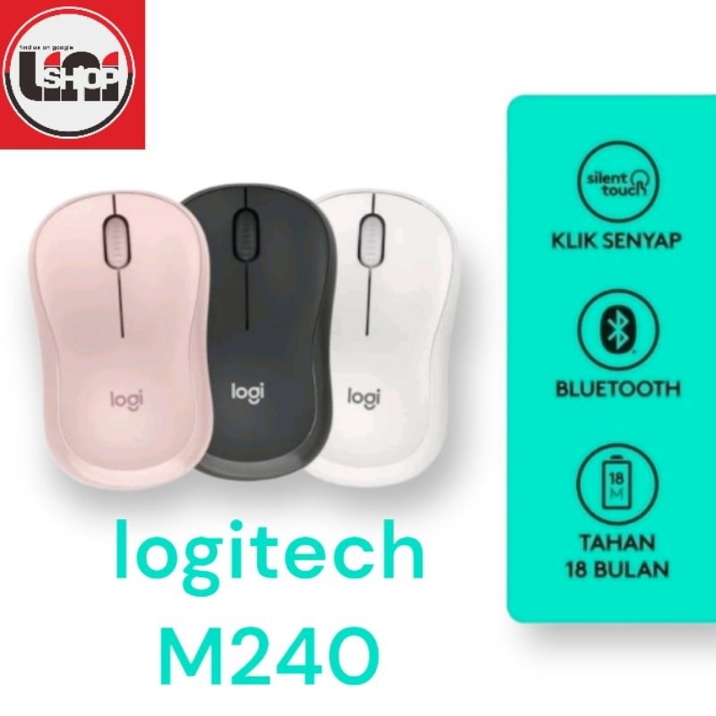 Mouse Wireless Bluetooth Logitech M240 M-240 silent click mouse tanpa kabel