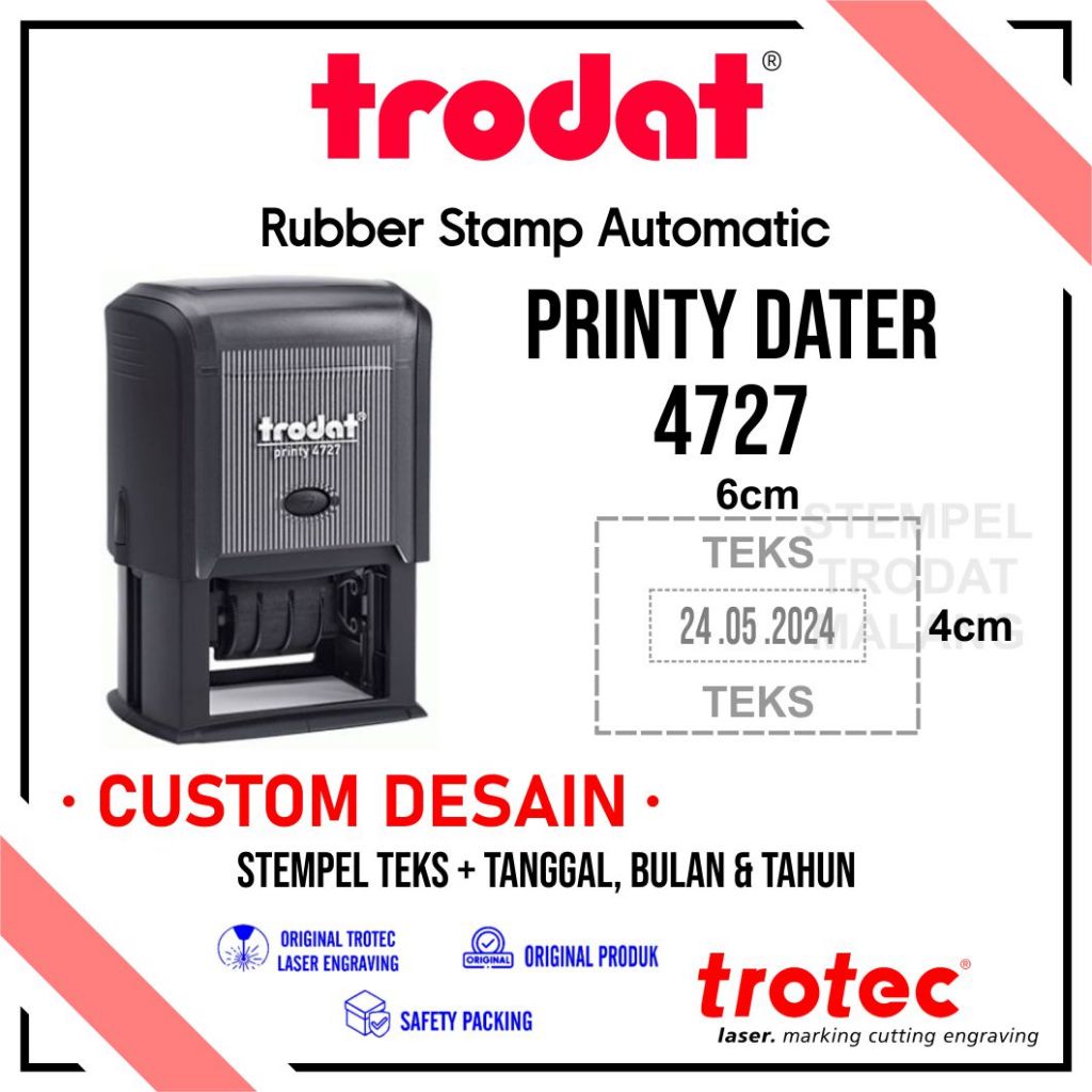

Stempel Trodat 4727 (60x40 mm) Stempel text + tanggal bulan tahun