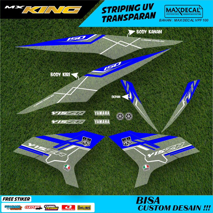 Stiker Striping MX King 150 Transparan – Custom UV Warna Biru/Putih | Anti Luntur Max Decal 12
