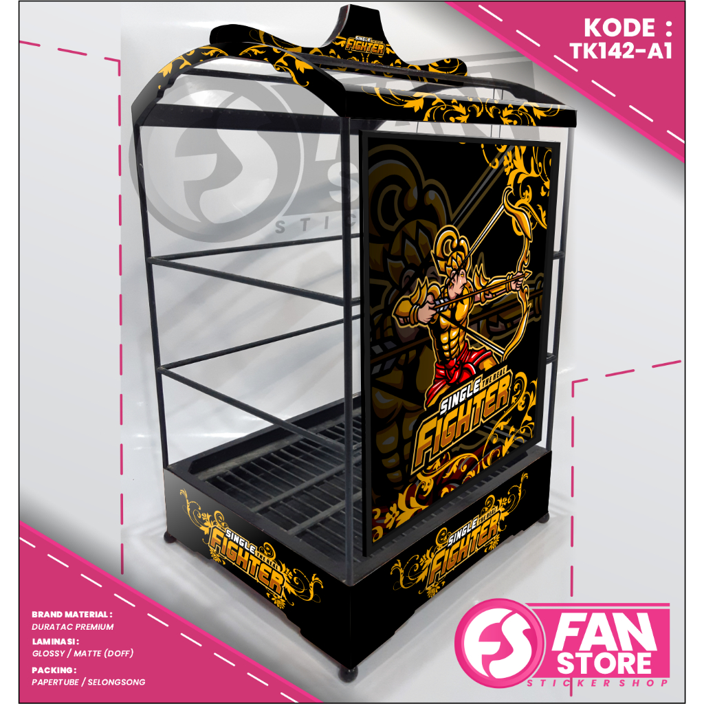 Stiker Decal Kandang Ebod Kotak / Dekal Sangkar Kotak Desain Wayang / Decal Sangkar Kotak / TK142