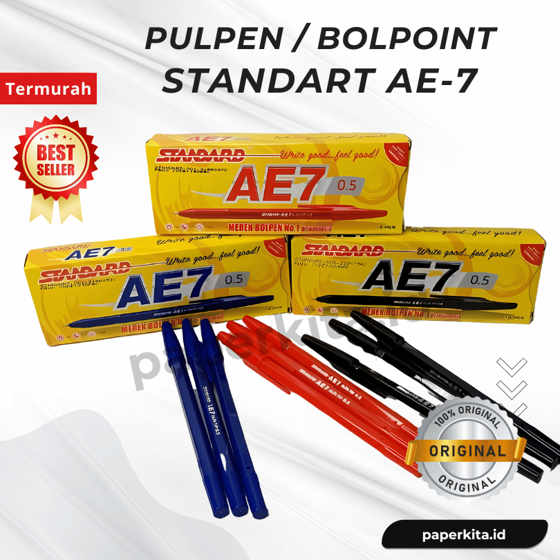 

Pulpen Standar 1 Box Lusin 12 pcs Ballpoint Standard AE7 Hitam