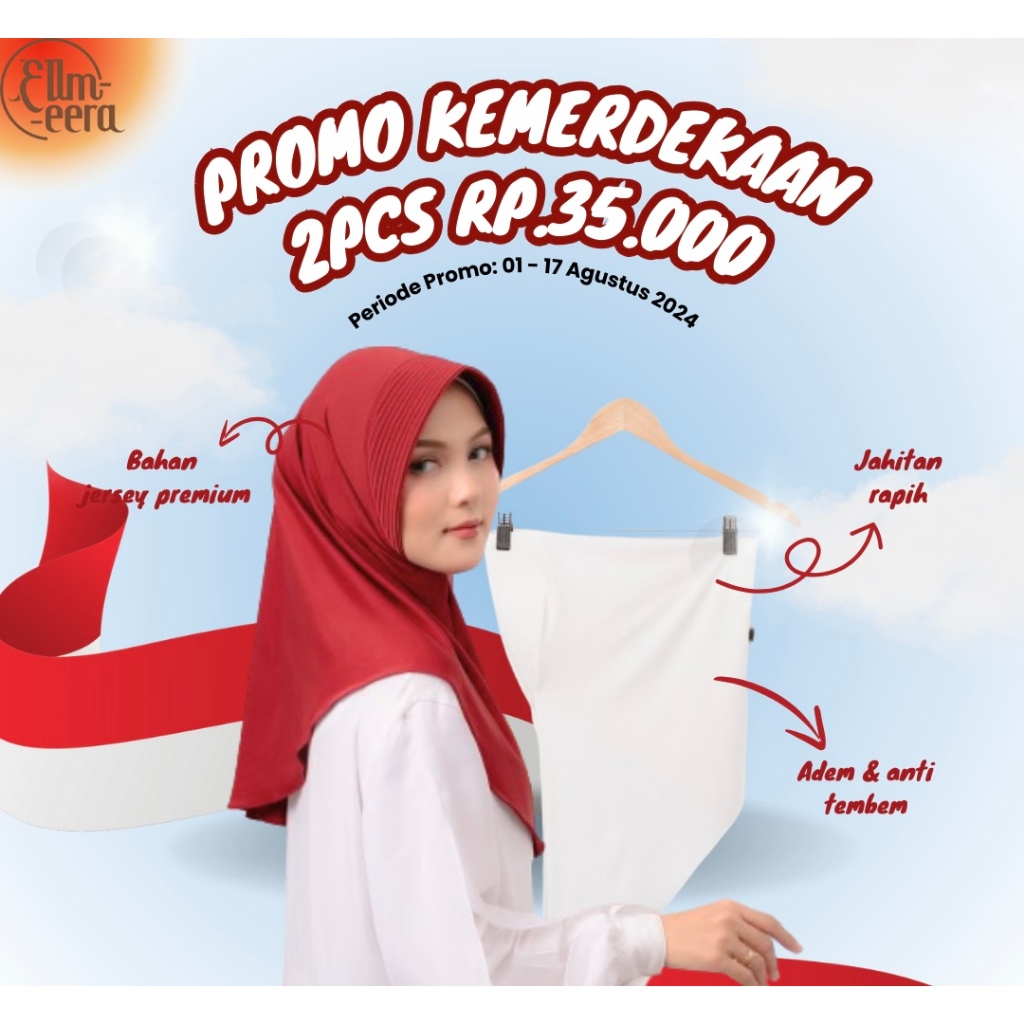 ELLMEERA Hijab Bergo Naura Instan / Edisi Agustusan  / Kerudung Bergo Merah Putih Special Kemerdekaa