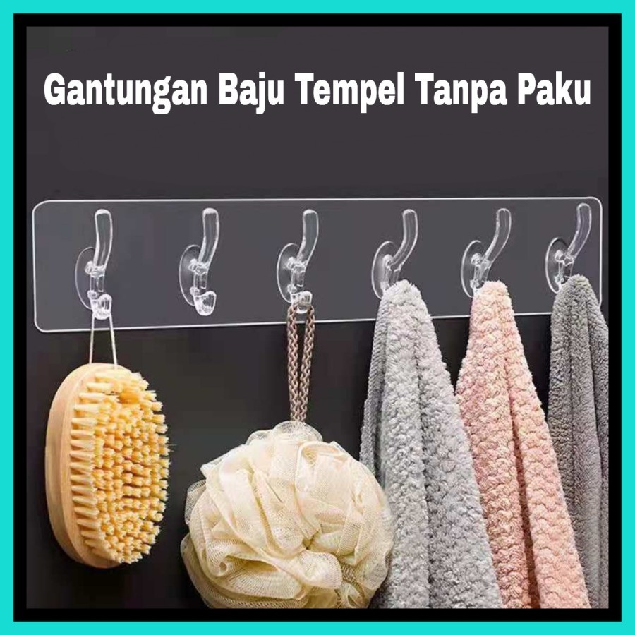 GANTUNGAN BAJU 6 HOOK / 3 HOOK TANPA PAKU TEMPEL CANTOLAN HOOK