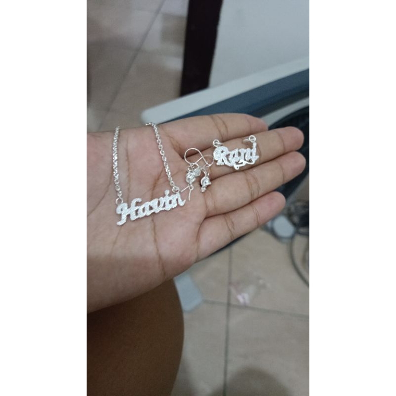 kalung perak anak anak nama 4 hurup polos
