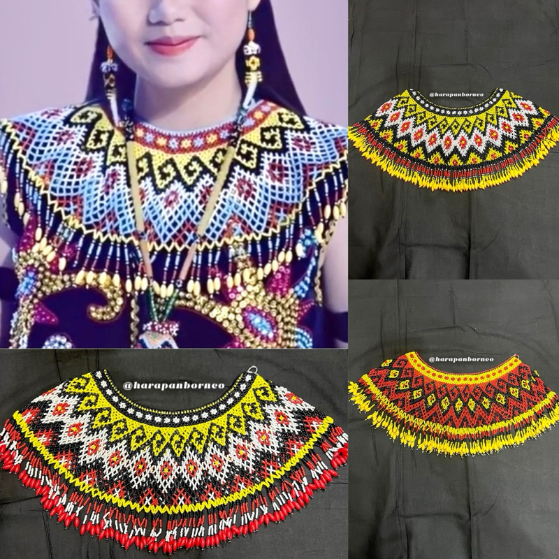 Kalung TerataiPundak Dayak / Hiasan Leher/ Rompi Bahu Manik Dayak Kalimantan