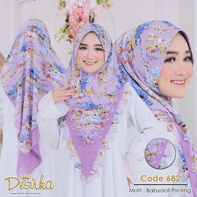 Jilbab instan DC 682 Khimar laser printing by desvika hijab wanita muslim