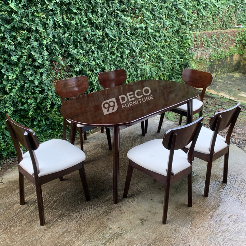 meja makan minimalis oval set kursi 6