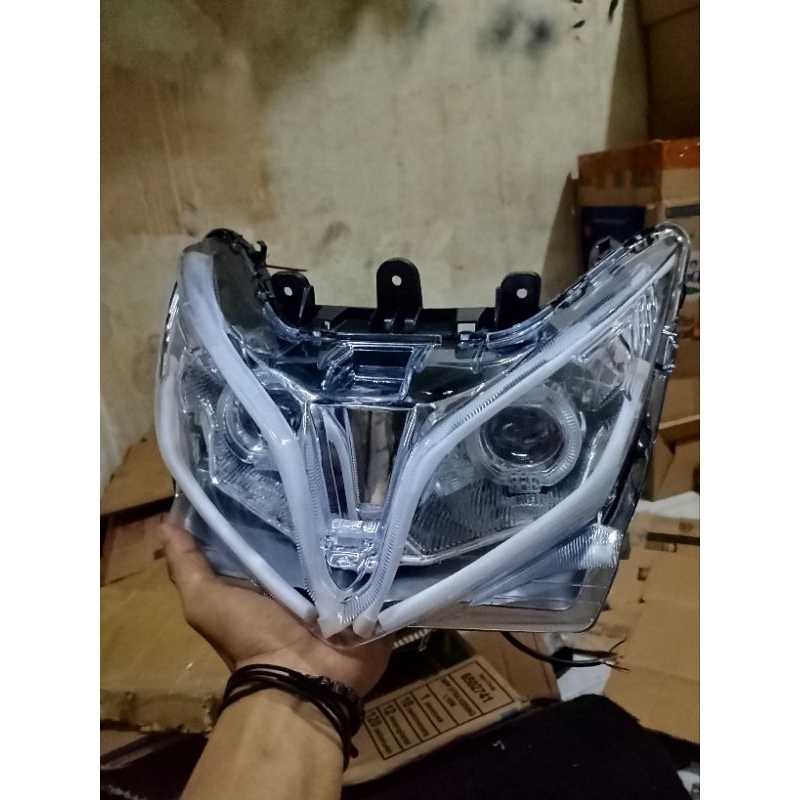 Kedok Reflektor Lampu Depan Vario 125 Old KZR Custom Biled Ala Ala 2.5 Inchi Plus Lampu Alis 4