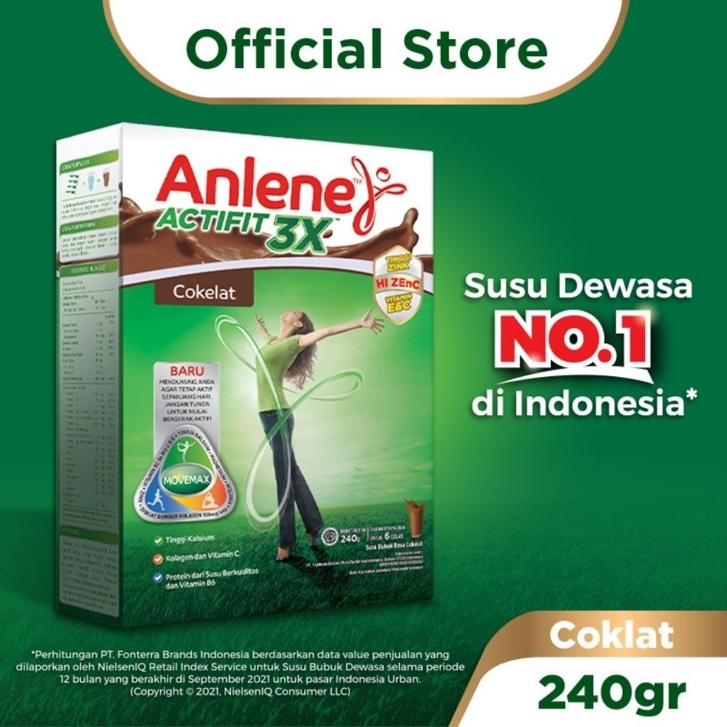 

ANLENE ACTIFIT 3X SUSU BUBUK DEWASA COKELAT 240G - NUTRISI TINGGI KALSIUM UNTUK TULANG, SENDI, DAN OTOT