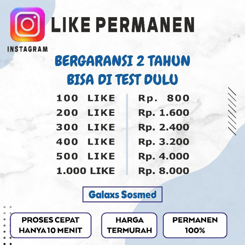 Like Instagram Permanen Real Aktif Proses Cepat Bisa DiTest Dulu