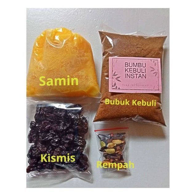 

Bumbu Nasi Kebuli Beras Basmati Dengan Rempah - Minyak Samin Dan Daun Kari Bonus Kismis