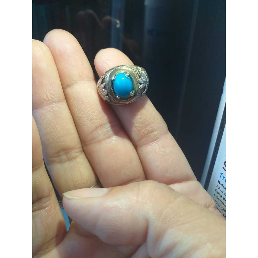 Cincin Batu Pirus Persia Biru - Natural