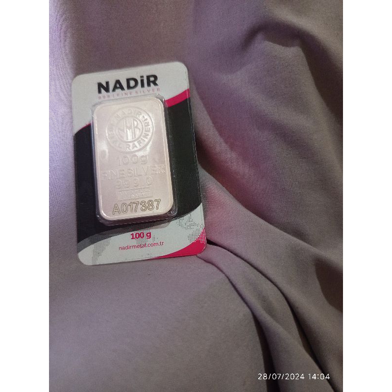 SILVER BAR 100 gram - PERAK ASLI 99,99% ORIGINAL NADIR FINE SILVER