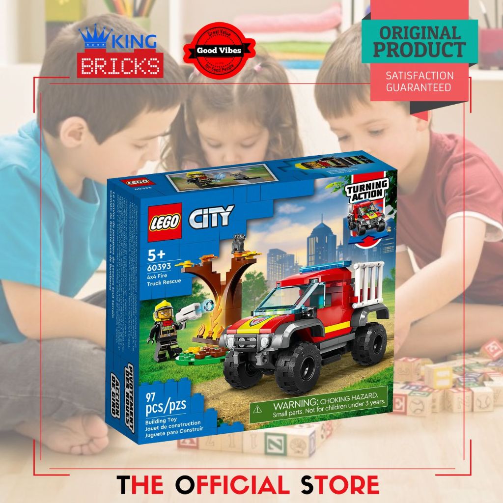 LEGO Original CITY 60393 4x4 Fire Truck Rescue - Mainan Anak Edukasi Mobil Truk Damkar Pemadam Kebak