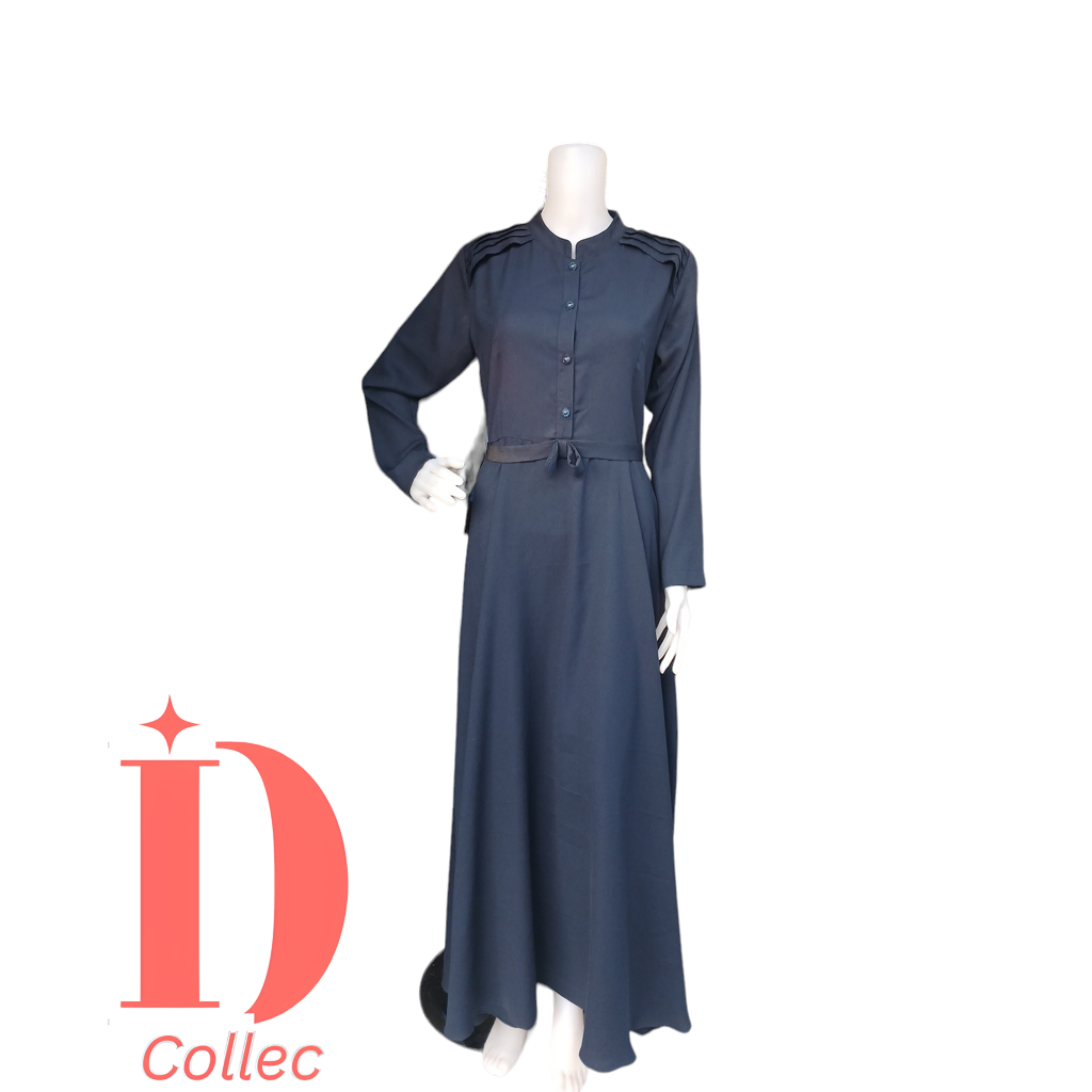 ID dress polos kancing depan dress muslimah gamis kondangan polos tali pinggang