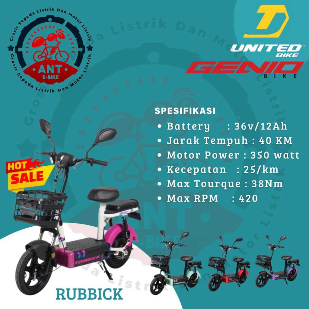 Sepeda Listrik Genio RUBICK RAVENA Garasnsi Resmi By United