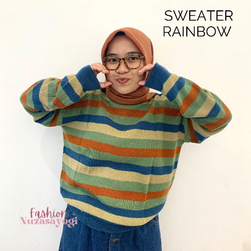 Nuzasayogi | Rainbow Sweater Rajut Premium | Baju Wanita Sweater | Blouse Korea Bahan Rajut premium 