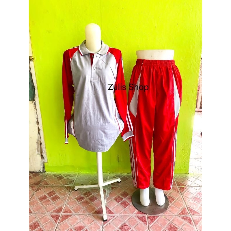 STELAN BAJU OLAHRAGA PRIA / WANITA / KAOS TRAINING MUSLIMAH / LENGAN PANJANG 1 SET / PAKAIAN SETELAN