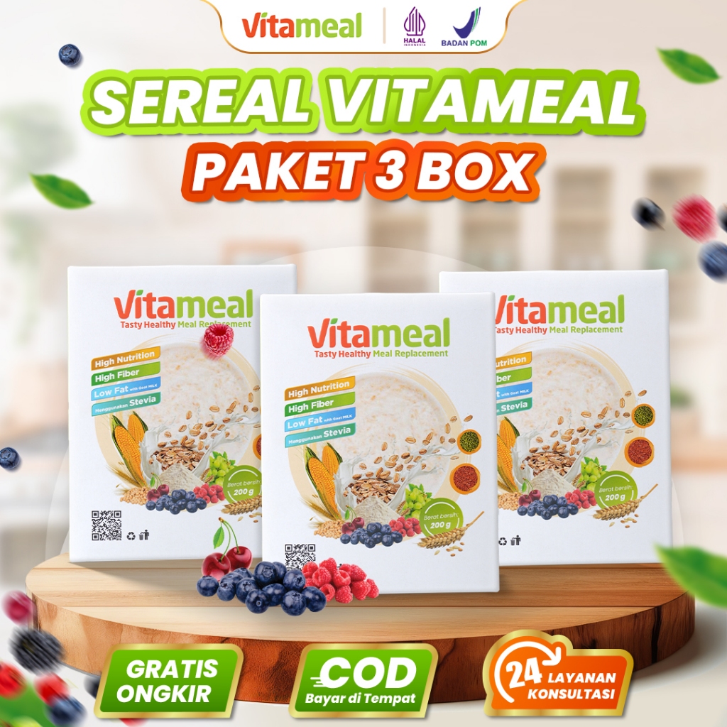 

VITAMEAL 3 Box Sereal Bernutrisi Untuk Diabetes Program Diet Murah Turunkan Gula Darah & Kolesterol