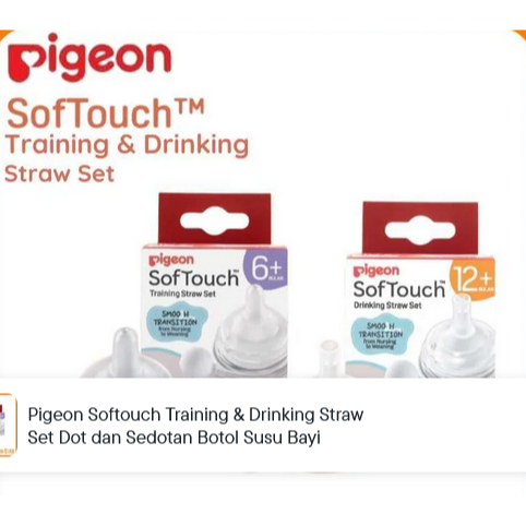 Pigeon Softouch Training & Drinking Straw Set Dot dan Sedotan Botol Susu Bayi