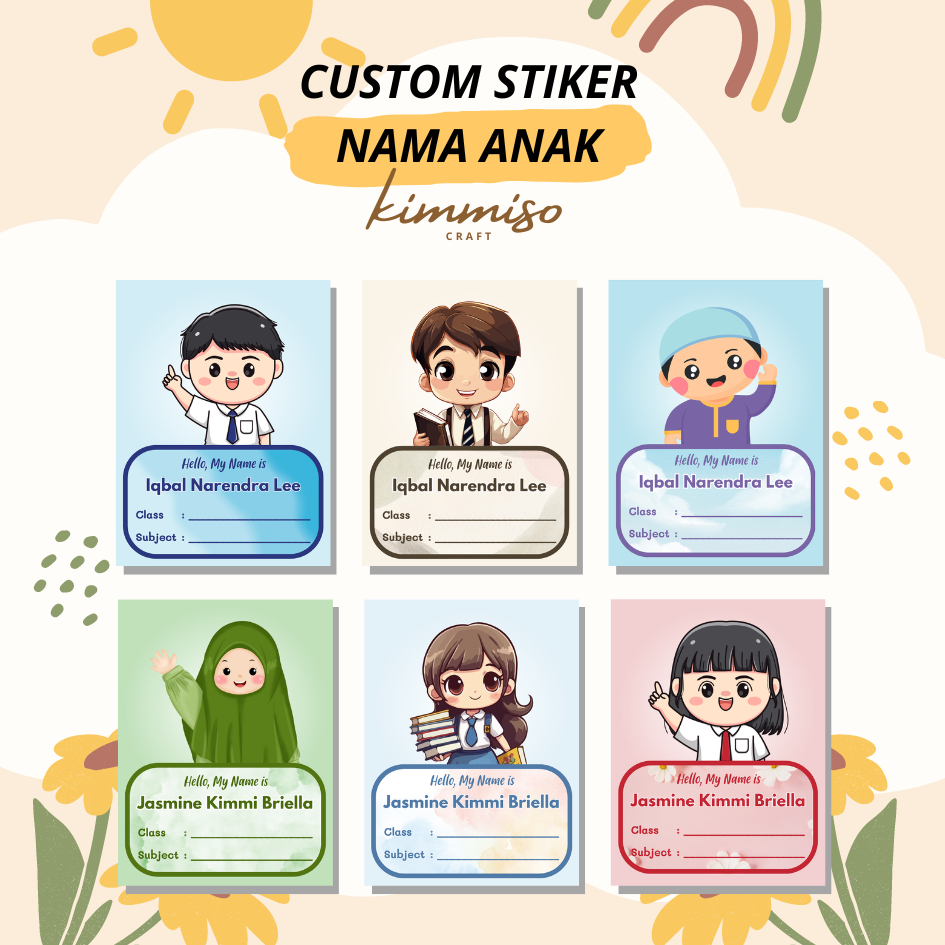 

[Kimmiso] Isi 20pcs Stiker Label Nama Anak Custom untuk Buku Sekolah