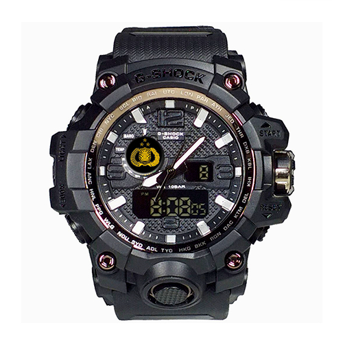 GSHOCK Jam Tangan Pria POLISI POLRI DIGITAL ANALOG DUAL TIME ANTI AIR Keren Terbaru Premium HITAM ME