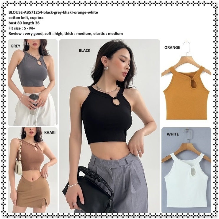 AB571254 Baju Atasan Sexy Crop Tank Top Rajut Wanita Korea Import Hitam Black Grey Orange Putih Whit