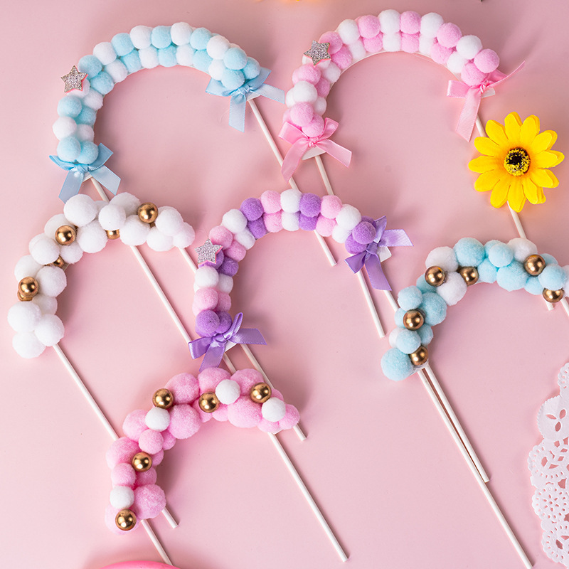 Cake topper bola pom-pom/Hiasan kue bola pom-pom gapura