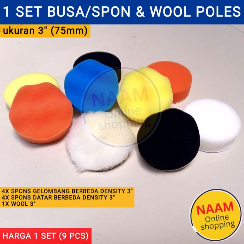 PAKET POLES MOTOR MOBIL 3" - PAKET BUSA SPONS WOOL POLES 3 IN - WOOL SPON BUSA POLES MOBIL MOTOR 3 I