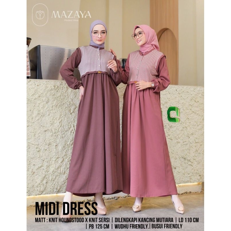 gamis midi dress mazaya/ midi dress rompi