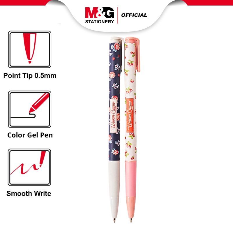 

M&G Pulpen Retractable Ball Pen Motif Bunga FLower Warna Biru Tip 0.5mm Gagang Karet
