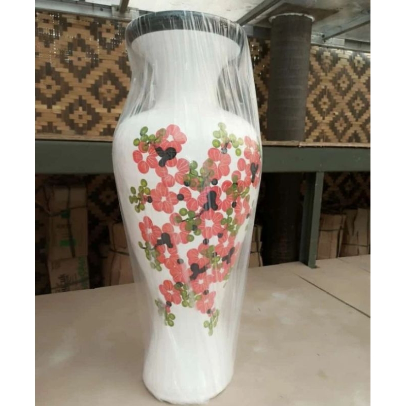 GUCI LUKIS PUTIH BUNGA-BUNGA TINGGI 60 Cm