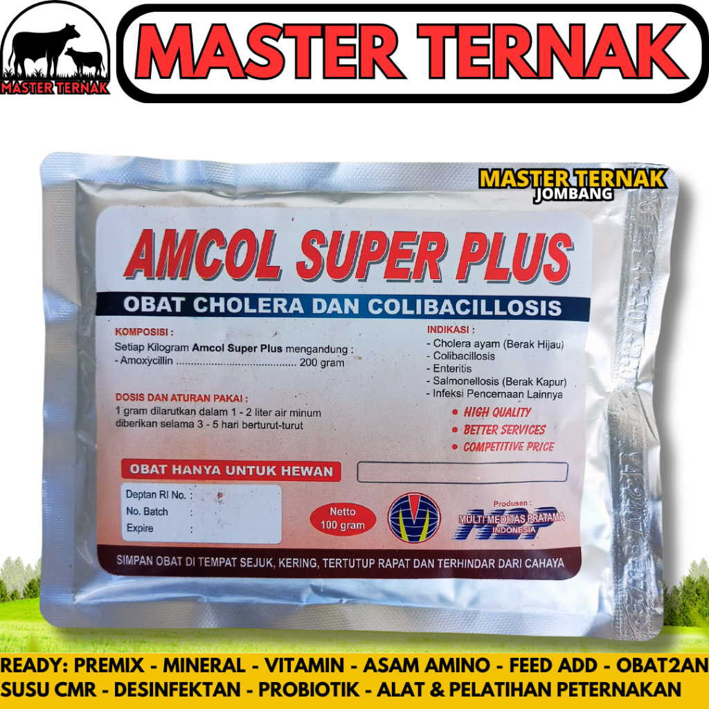 AMCOL SUPER PLUS 100 GRAM M2P - Obat Pilek Ngorok Snot Colibacillosis Unggas Pulorum Korisa