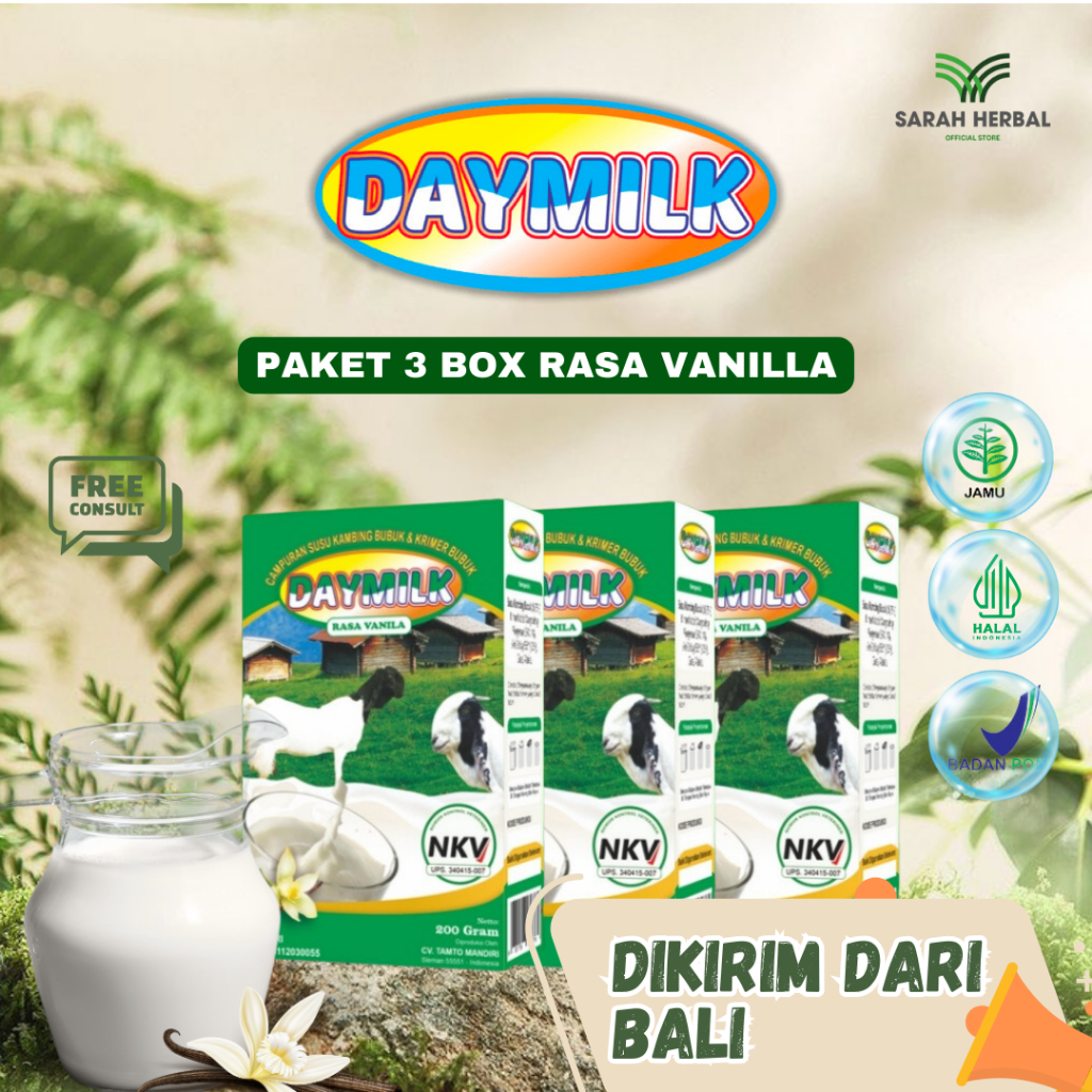 

PAKET 3 BOX DAYMILK RASA VANILA Susu Kambing Etawa Tidak Bau Prengus Membantu Menjaga Daya Tahan Tubuh dan Bantu Jaga Kesehatan Sendi dan Tulang Dikirim dari Bali