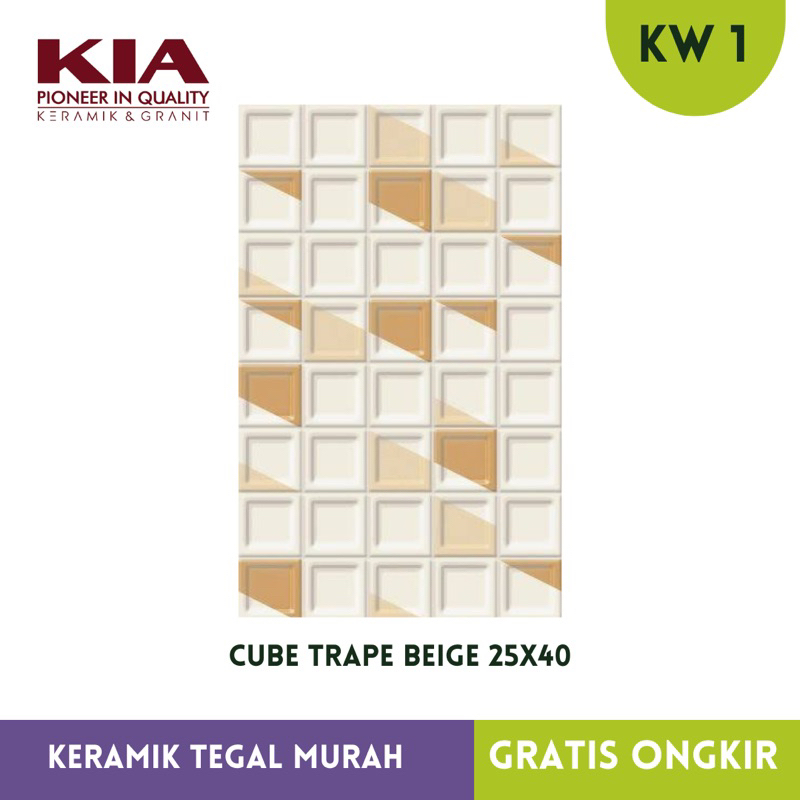 Keramik dinding KIA 25x40 Glossy cube trape beige KW 1