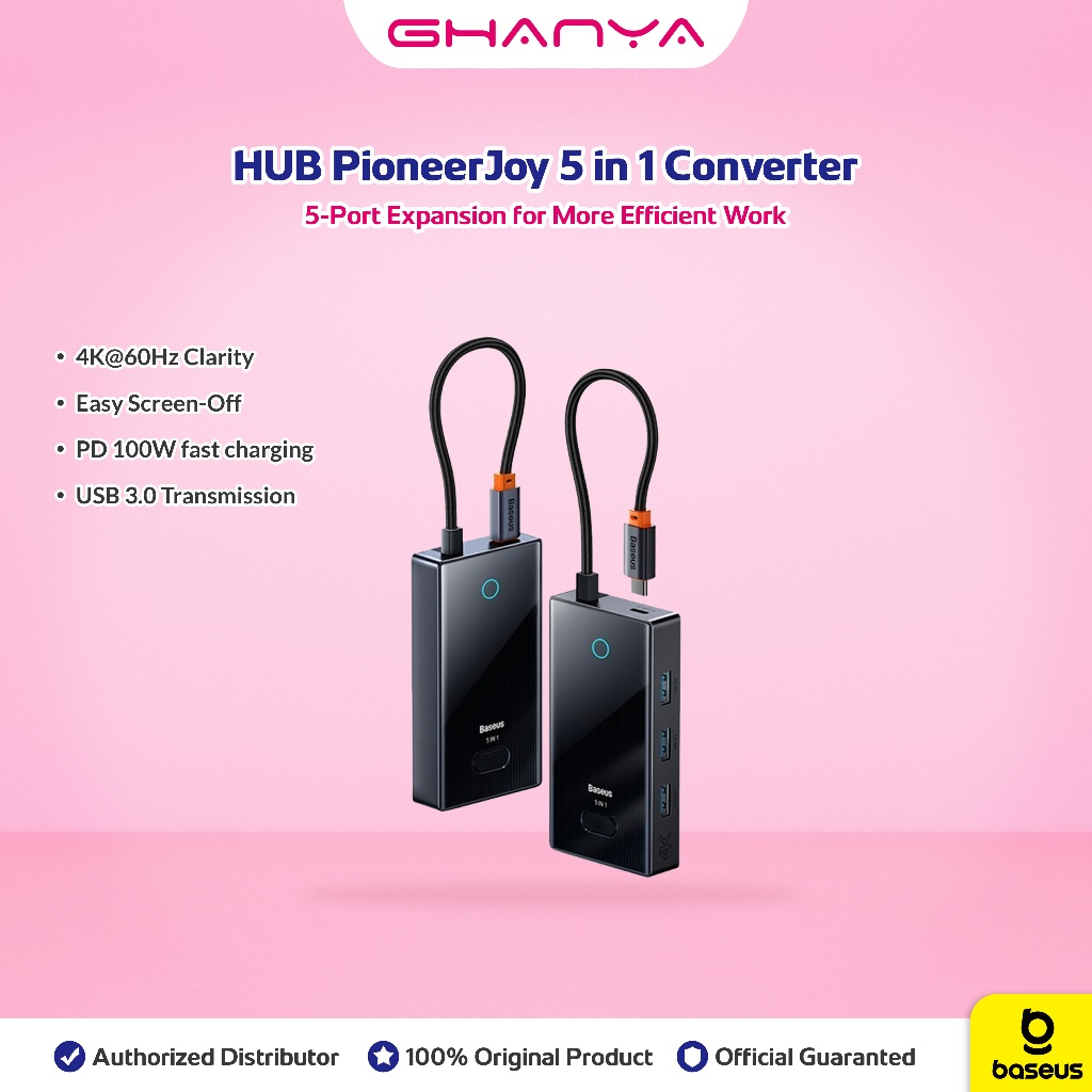 Baseus HUB PioneerJoy 5 in 1 Converter Type C to HDMI 4K 60HZ PD Port USB 3.0 100W Original Ori Adap