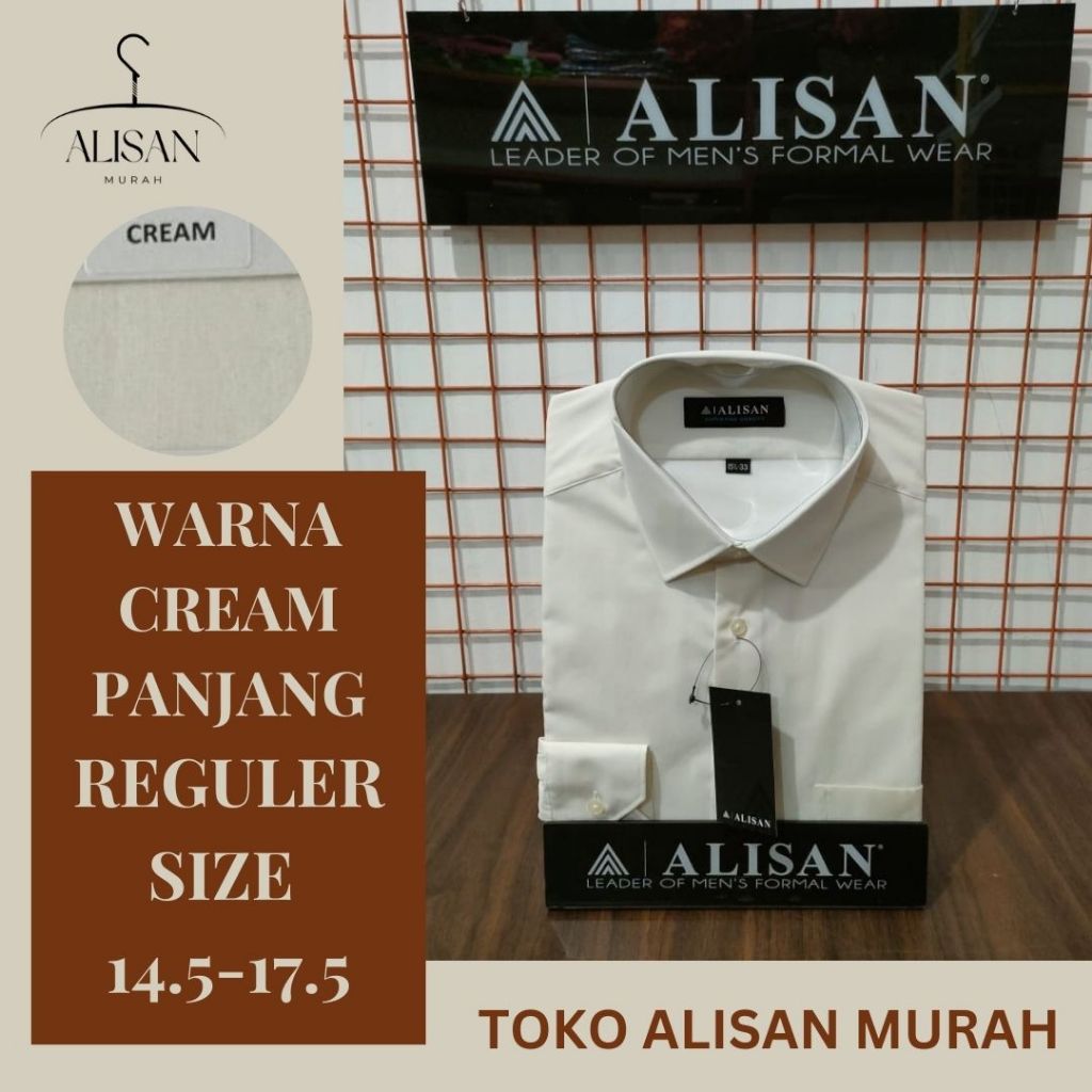 Kemeja Pria Alisan Lengan Panjang Reguler Fit Warna CREAM