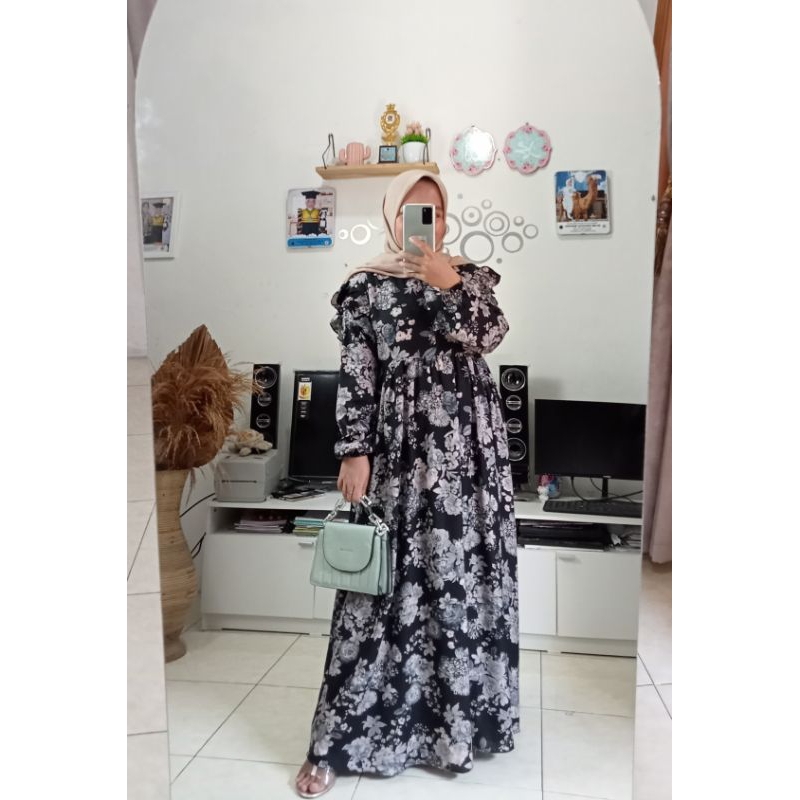Hana midi dress motif bunga premium