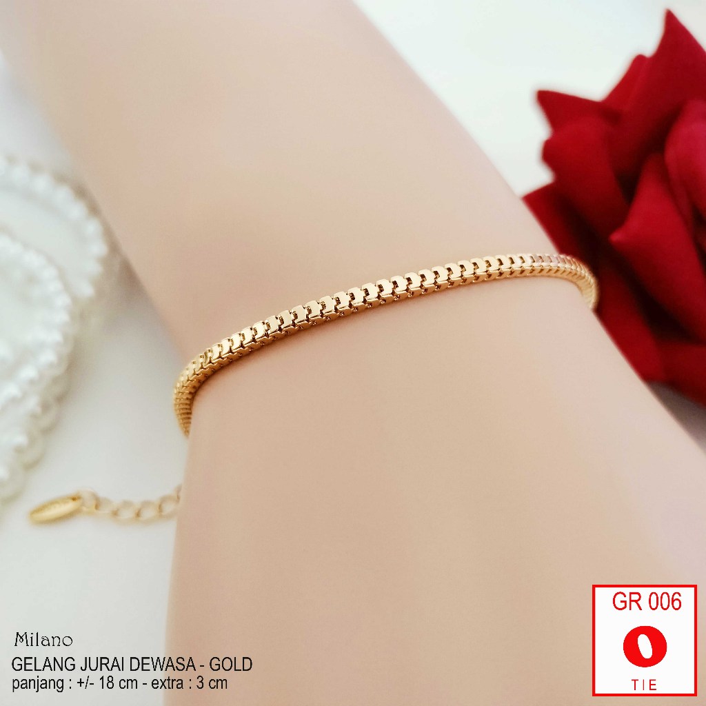 GR 006 Gelang Tangan Wanita Polos Tanpa Mata Perhiasan Emas 18k Model Rantai Itali Borsalino Milano 