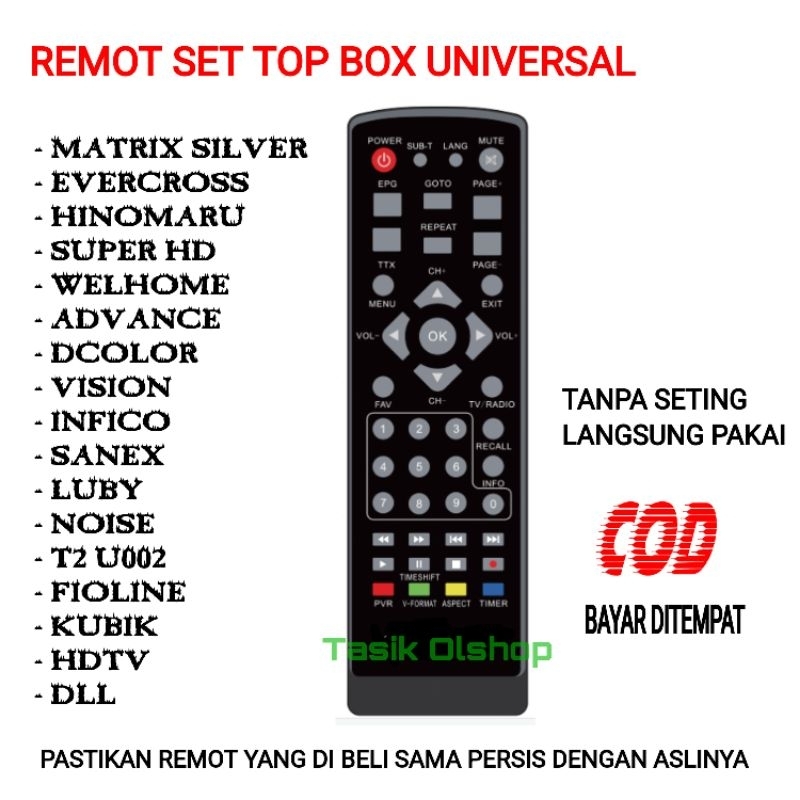 Remot Digital Set Top Box T2 U002  Luby Advance INFICO Vitara Fioline Fleco Goldsat Super HD