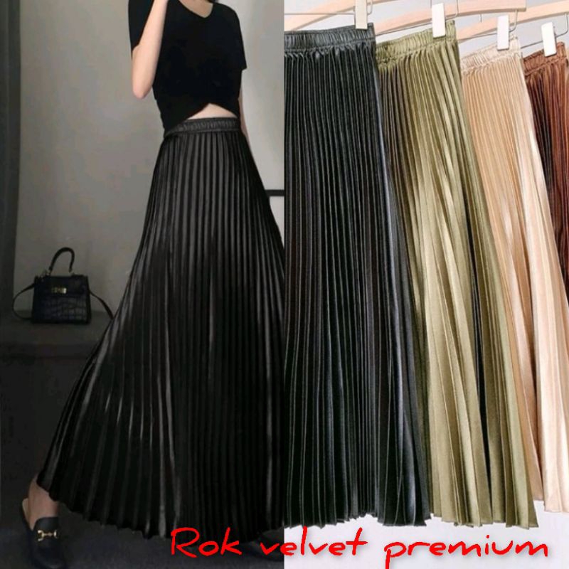 rok velvet premium/rok plisket bludru/rok velvet gradasi/rok plisket bludru panjang/rok plisket blud
