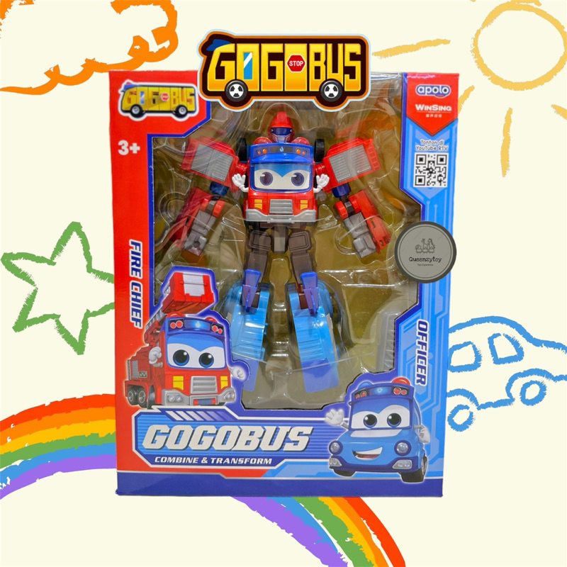 GOGO BUS COMBINE AND TRANSFORM FIRE CHIEF AND OFFICER GOGOBUS / MAINAN ANAK MOBIL MOBILAN / MAIAN AN