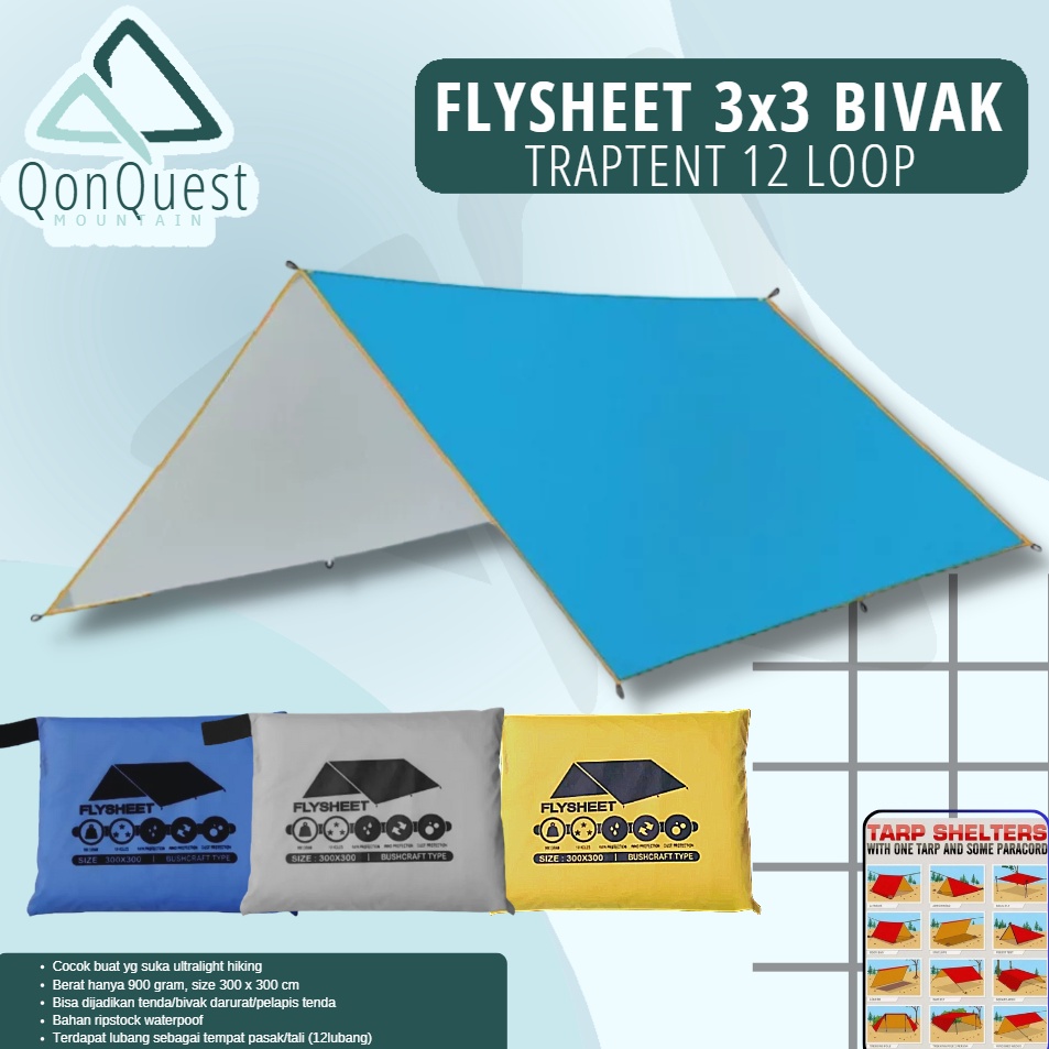 Kirim Teraman  flysheet 3x3 bivak traptrent  terpal tenda 3x3  flysheet 3x3  flysheet 3x3 19 loop  f