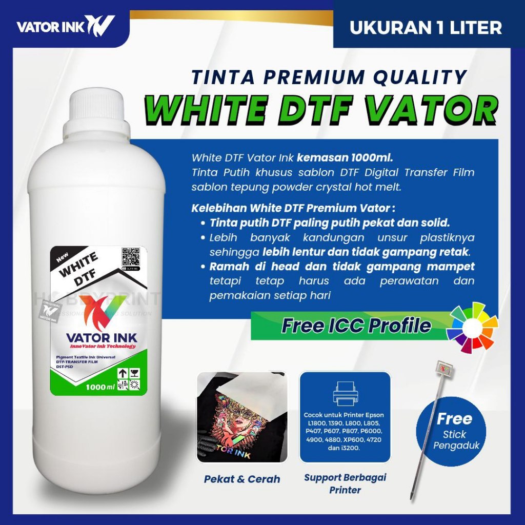 Tinta DTF White Vator Ink 1000ml Tinta Putih DTF Pet Film DTF Sablon DTF